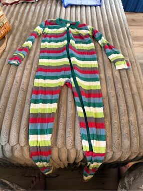 BAMBOO Striped Footie in Green, Red, Blue, Cream